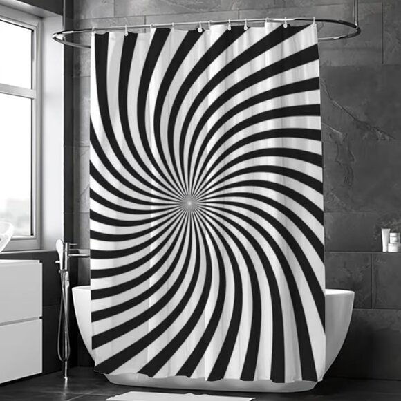 Shower Curtain Stereoscopic Misalignment Map Twilight Zone Decor Black/White - Picture 1 of 4